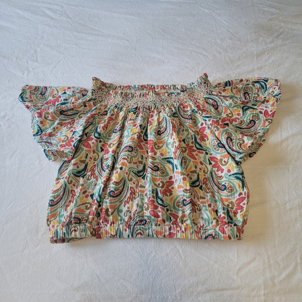 Marine Layer Blouse Top Womens M Cropped Floral Smocked Festival Boho Feminine